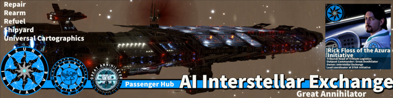 Interstellar Exchange Passenger and Travel Hub commanded by The Tribunal Tritium Tycoon CMDR Rick Floss